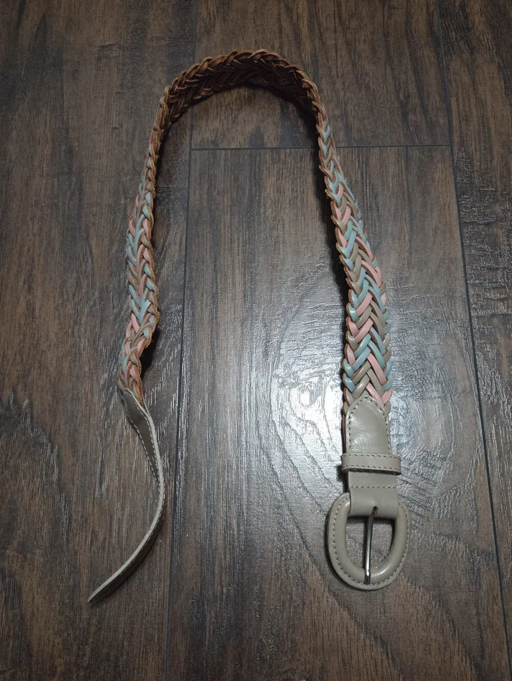 Vintage Pastel Color Braided Genuine Leather Belt Size M